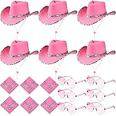 18 Pieces Cowboy Hat with Heart Sunglasses and Paisley Bandanna Set for Women Teens