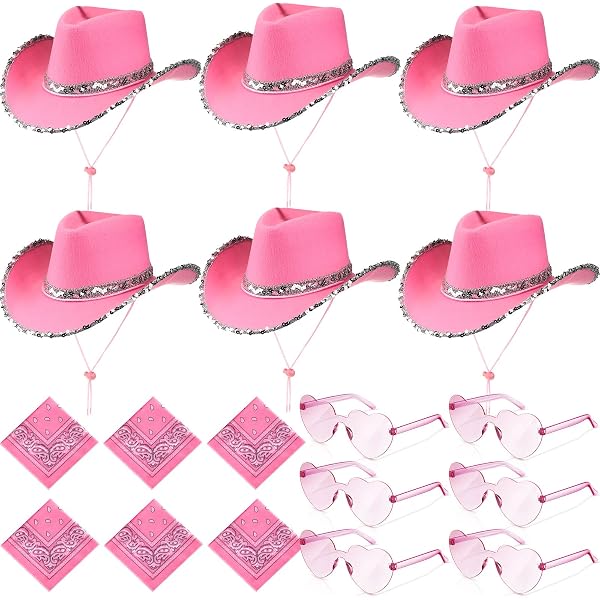 7688 4 Pack Cowboy Hat With 4 Pcs Heart Shape Sunglasses And Bandana Western SGBETTER 4 Pack Cowboy Hat with 4 pcs Heart Shape Sunglasses  main image 4