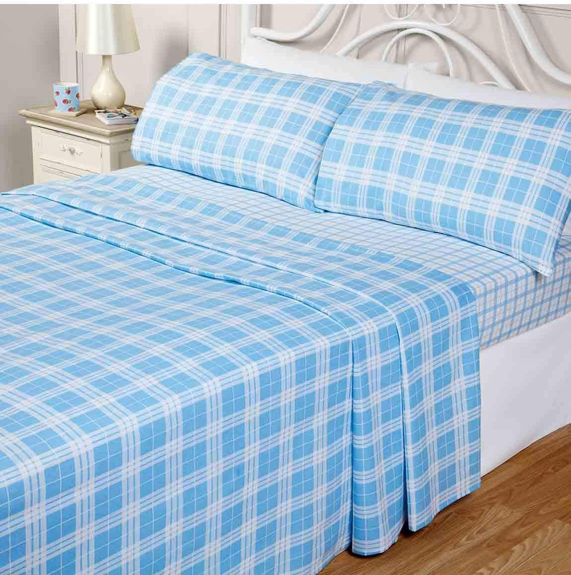 Check Flannelette Sheet Set Blue Kingsize Amazon.co.uk Kitchen & Home