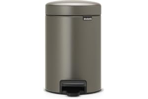Brabantia New Icon Step Trash Can (0.8 Gal/Platinum) Soft Closing Bathroom Bedroom Garbage/Recycling Can with Removable Bucke