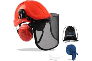 UM ULTRAMAXX 6-in-1 Chainsaw Helmet with Polycarbonate Clear Visor and Ear Muffs, Forestry Safety Hard Hat Kits, ANSI Z89.1 A