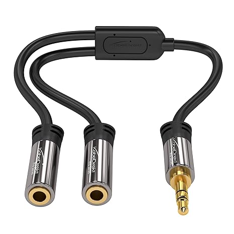 KabelDirekt - 3.5mm Y Adapter - (Aux Adapter, 1x 3.5mm Stecker, 2X 3.5mm Buchse) - PRO Series