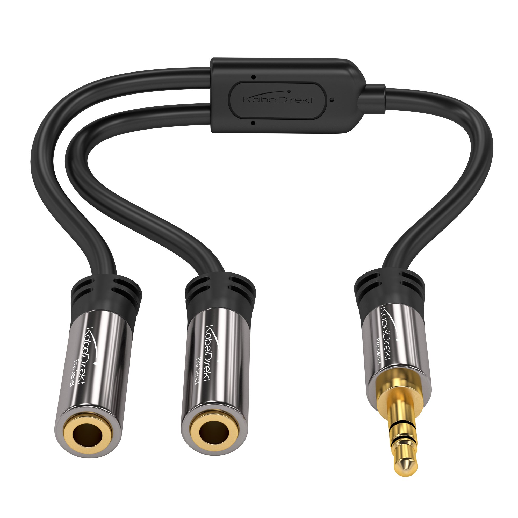 Y Stereo Splitter (1 x 3.5mm Male to 2 x 3.5mm Female, PRO Series) supports (Produces Equal Audio Output for Headphones, Earphones, and Speakers) by KabelDirekt
