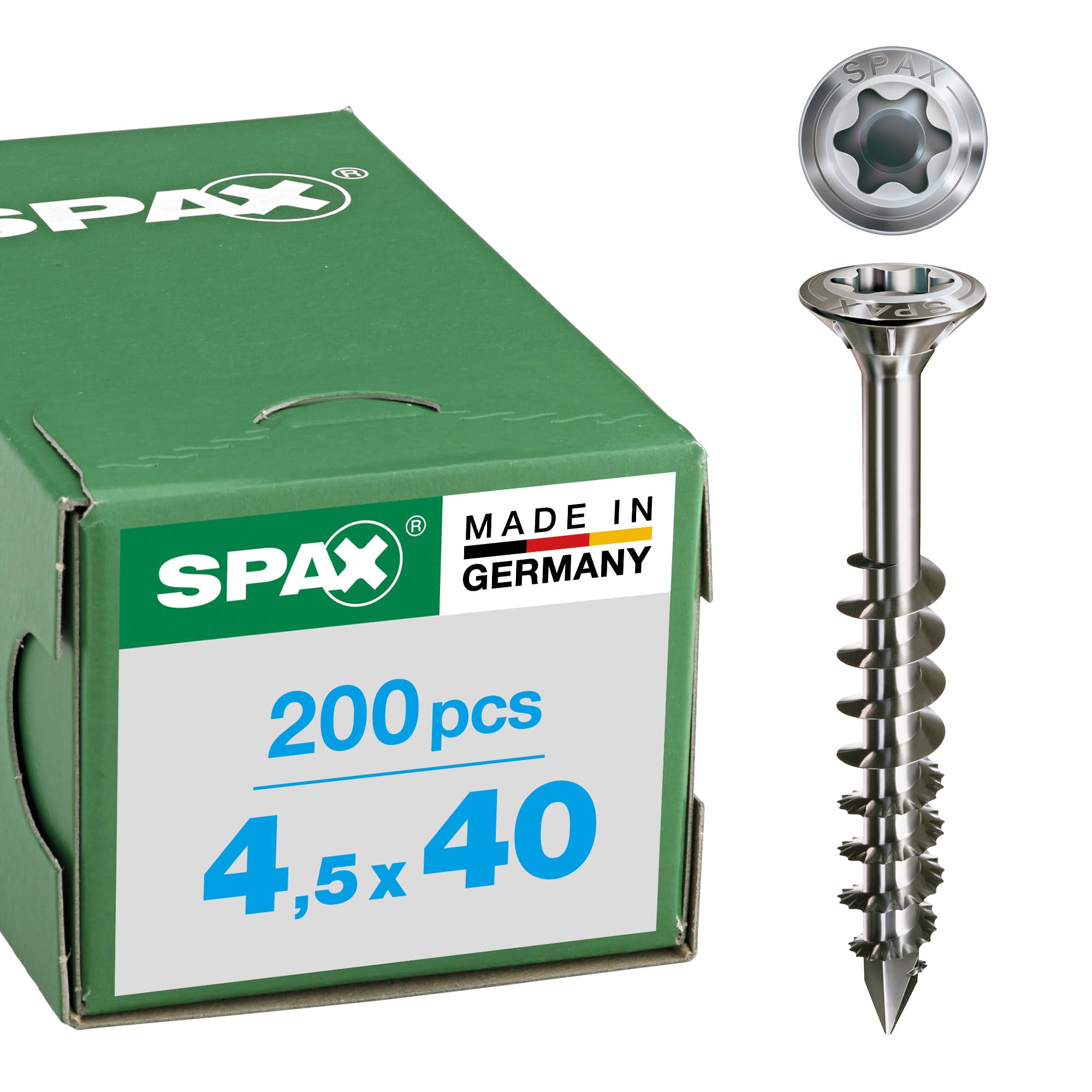 Spax 1.4567-25170004503521 Facade Screw, Raised Countersunk Head T-STAR Plus, CUT, Partial Thread, Stainless Steel A2, 25170004504021