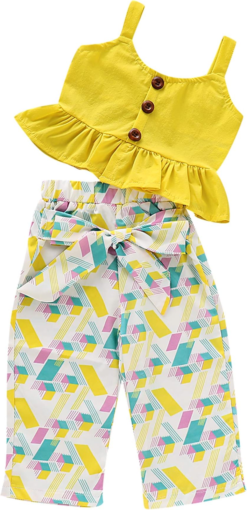1-6T Baby Girl Pleated Wide Leg Palazzo Pants Outfits Halter Straps Off Shoulder Floral Vest Tops 2pcs Fall Outfit