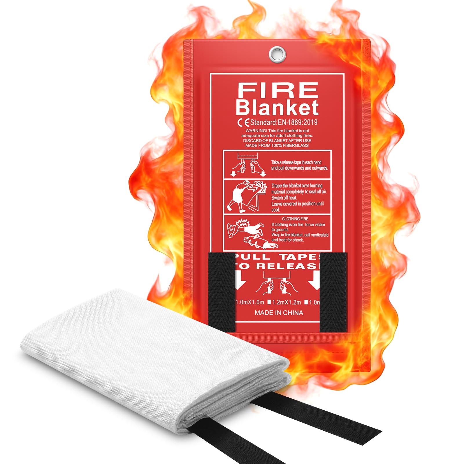 FLASLD Fire Blanket 40 x 40 inch for Home and Kitchen, Fiberglass Fire Blankets Emergency for People, Flame Retardant Protection and Heat Insulation (3 ft x 3 ft)