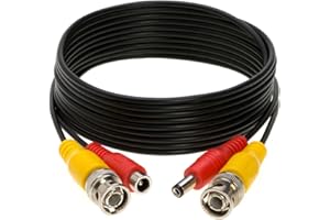 20FT Black Premade BNC Video Power Cable/Wire for Security Camera, CCTV, DVR, Surveillance System, Plug & Play (Black, 20)