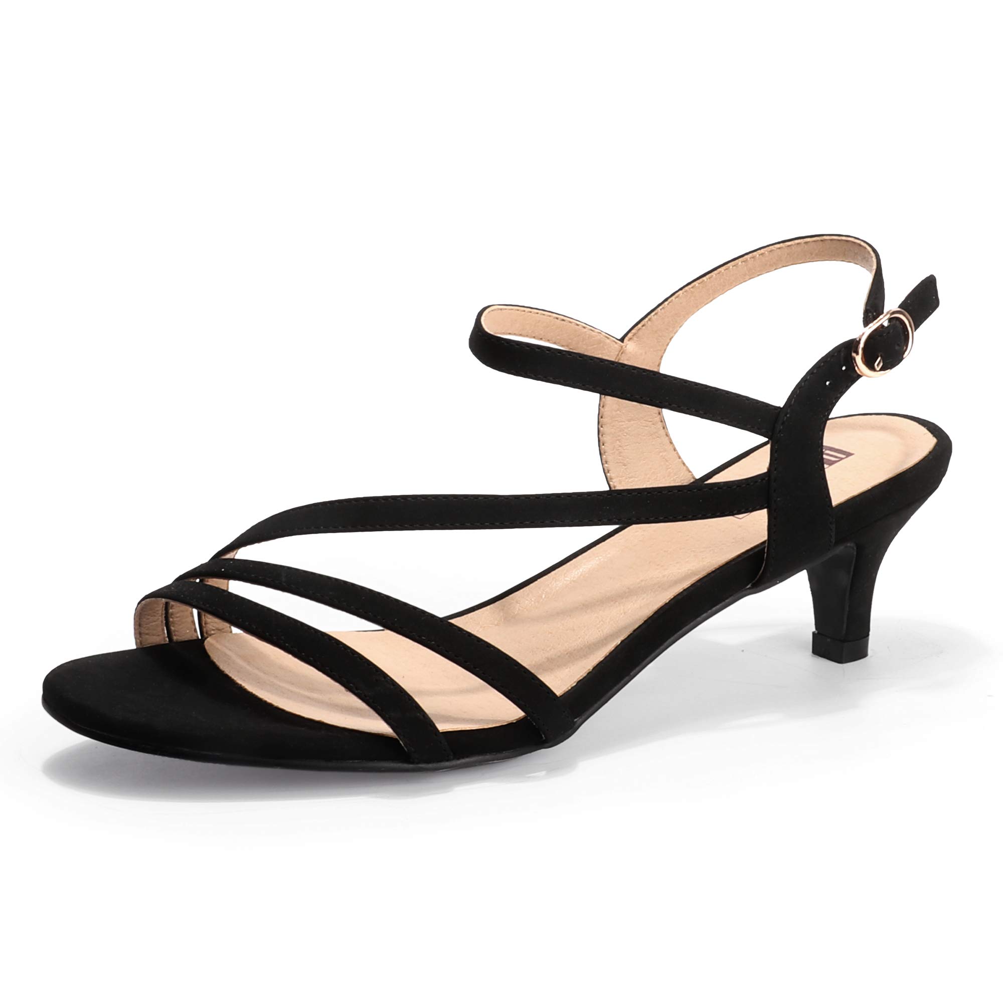 IDIFU Women's Dressy Strappy 2 Inch Low Kitten Heel Open Toe Sandals Dress Shoes for Woman Lady in Bridal Dance Evening