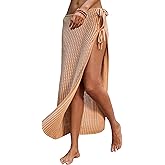 Tomosc Womens Crochet Cover Up Skirt Knit Side Slit Long Coverups for Sarong Swimwear Beach Wrap