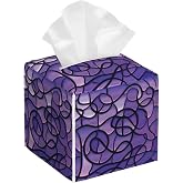 POIUBLE Abstract Purple Stained Glass Tissue Box Cover Leather Tissue Box Holder Square Facial Paper Organizer Dispenser for Bathroom Kitchen Bedroom Vanity Countertop Night Stands