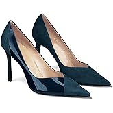 Coutgo Womens Pointed Toe High Heels Pumps Patent Suede Stiletto Heel Slip on Office Party Wedding Dress Shoes