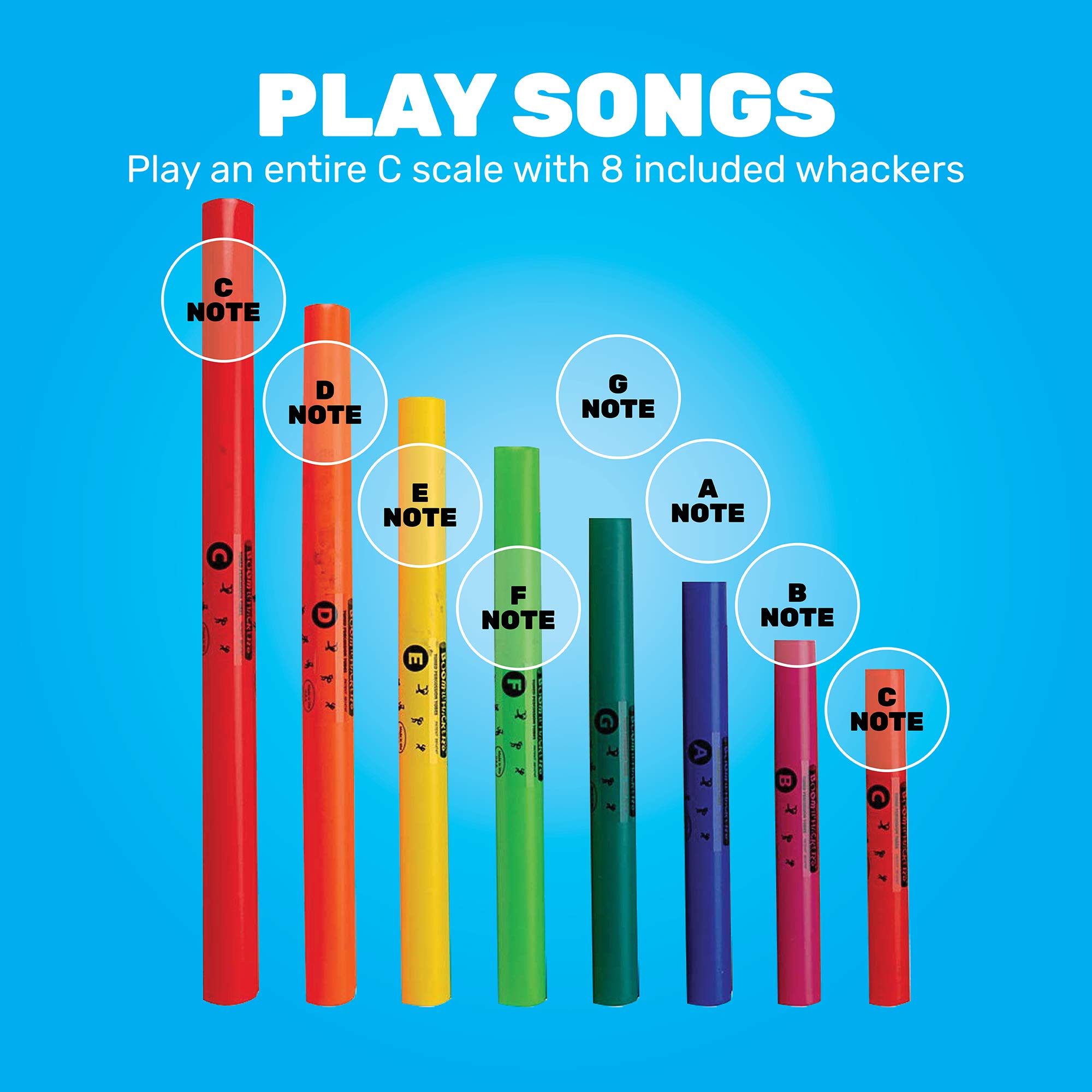 Constructive Playthings Boomwhackers Music Tubes, C to C Scale Musical Sound Tube, Classroom Instruments for Kids, Diatonic Set of 8