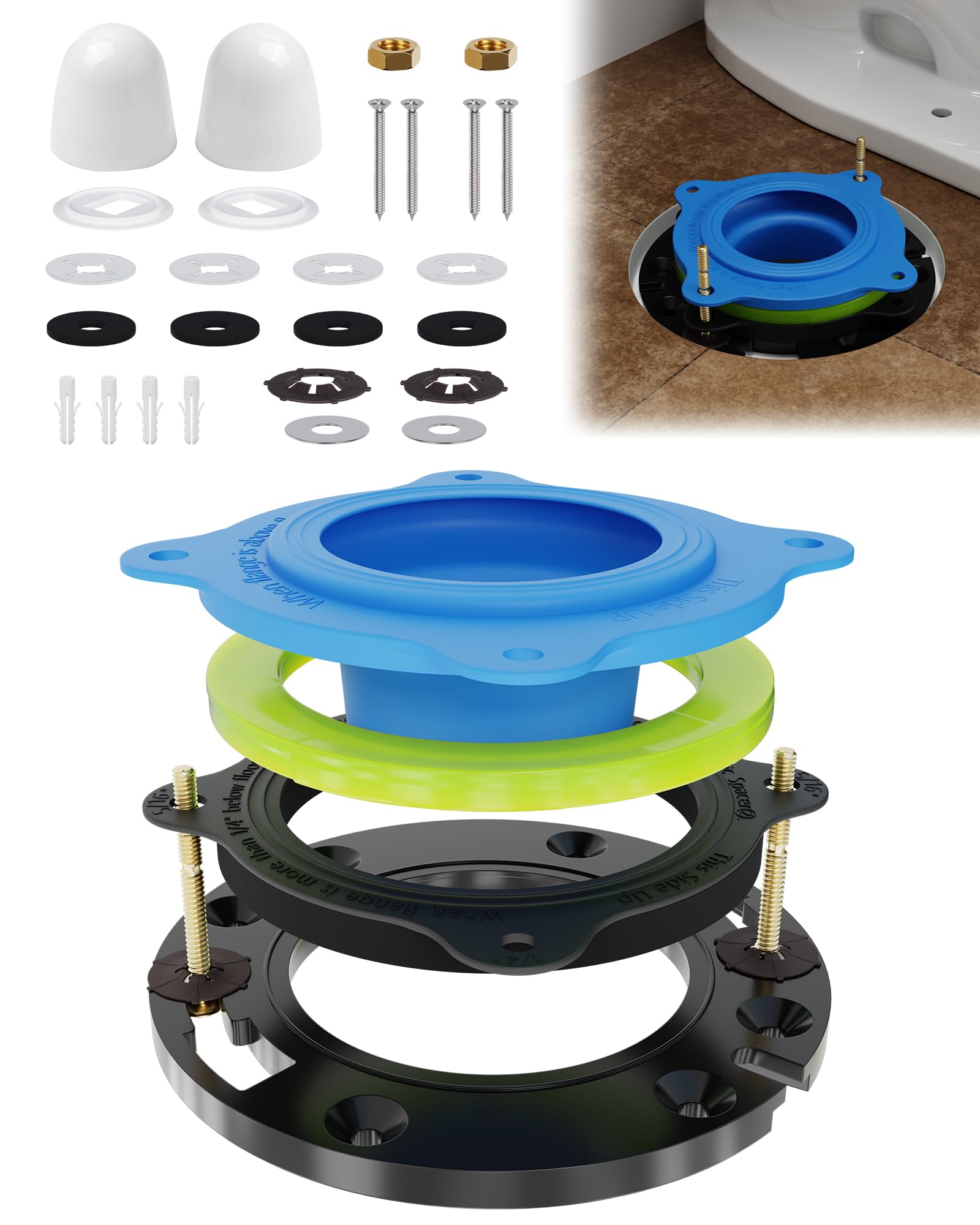 Photo 1 of boeemi Toilet Flange Repair Kit with Elastic Wax Ring- Premium Toilet Seal and Gasket Replacement, Fits 3"/4" Drain Pipes, Professional Toilet Repair Solution, No Wax Mess Installation