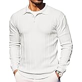 lexiart Mens Knit Polo Shirts Long Sleeve Casual Business Collared Ribbed Textured Golf Activewear Polo Shirts