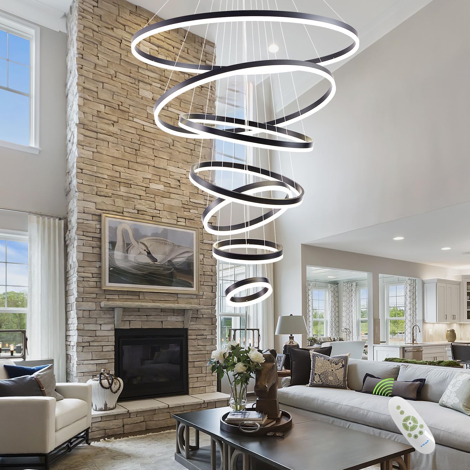 SHIANDAR Large Modern Chandelier,40" Black Large Chandelier for High ...