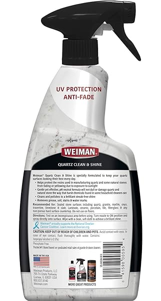 WEIMAN QUARTZ COUNTERTOP CLEANER AND POLISH – 24 OUNCE – CLEAN AND SHINE YOUR QUARTZ COUNTERTOPS ISLANDS AND STONE SURFACES WITH ULTRA VIOLET PROTECTION