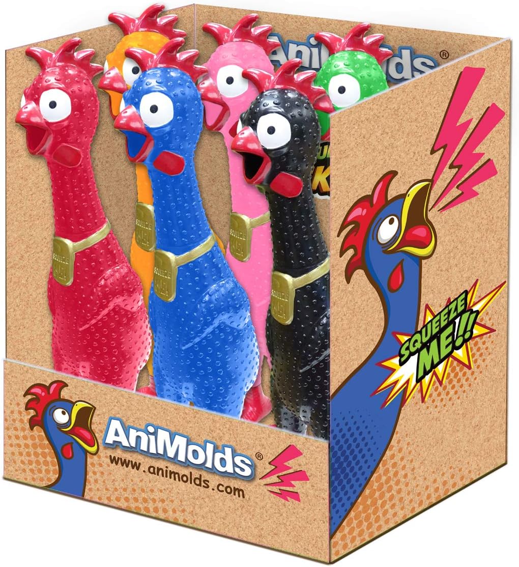 Animolds Squeeze Me Rubber Chicken Set of 6 Random Colors Party