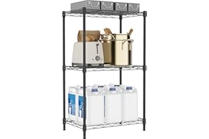 M MZG 3 Tiers Shelf Metal Storage Shelves Wire Rack Closet Organizers with Wheel for Garage Kitchen Bathroom Laundry Black 11.8" D x 17.7" W x 28.8" H