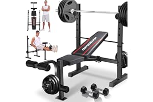 OPPSDECOR Weight Bench Set, 600LBS Adjustable Bench Press with Squat Rack & Leg Extension, 3 Sec Folding Workout Bench for Full Body Exercise, Incline Decline Flat Weight Benches for Home Gym Exercise