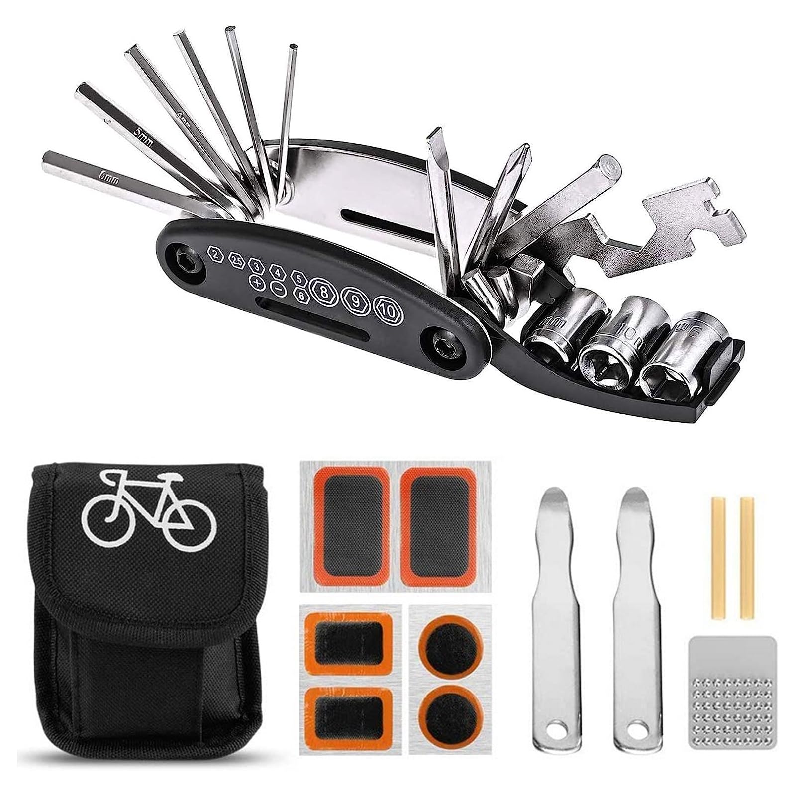 Bike Tool Kit, 16 in 1 Multifunction Bike Repair Tool Kits Bicycle Fix Set Cycling Tire Puncture Mountain Road Bike Accessories with Storage Bag