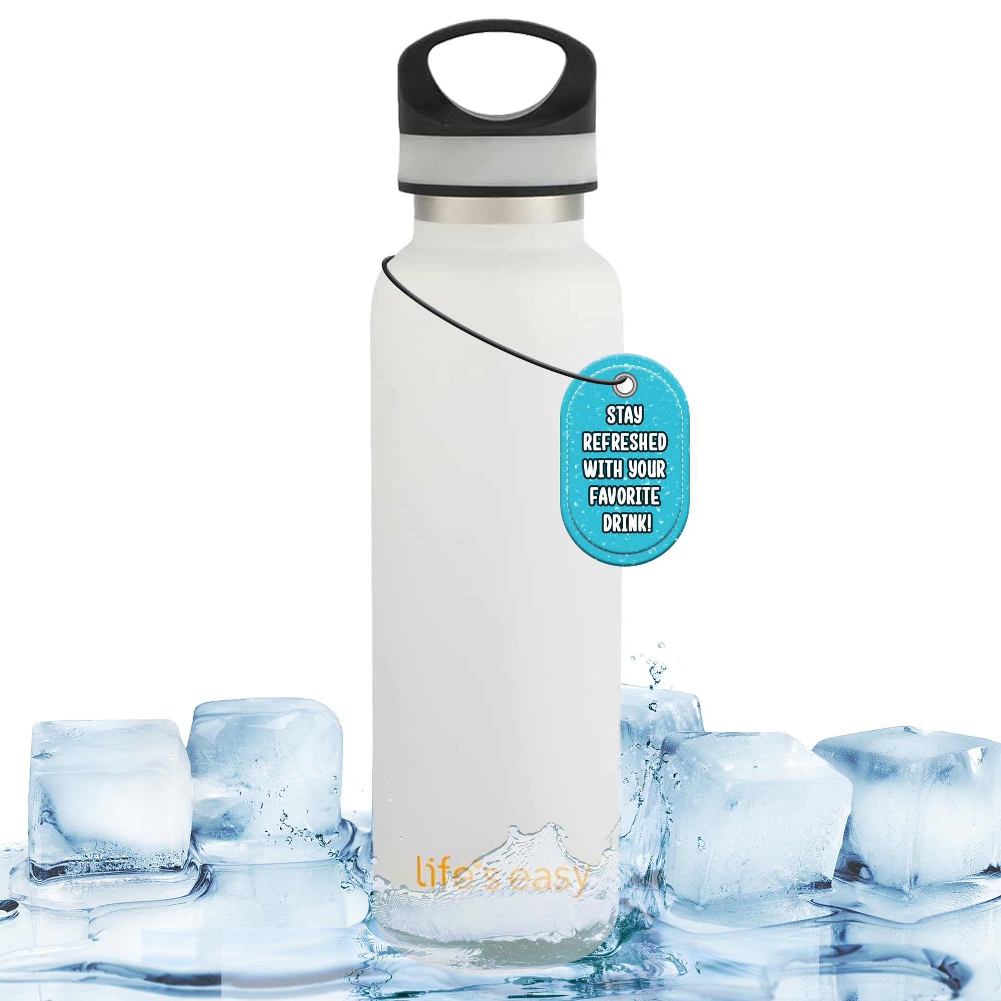 LIFE'S EASY 20 oz. Sports Insulated Water Bottle with Lid. Stainless Steel Vacuum Double Wall Thermo for Modern Hot and Cold Drinks, Simple Metal Hydro Canteen for Travel Men and Women (White)