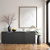 Modern Fluted TV Stand with Led Light, Black Entertainment Center for TVs up to 75", Rectangular Media Console with Cabinets,