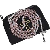 SALOMOCA Bead Rosary Necklace Alloy Beads String Crystal Golden Chain Luxuriant Jewelry Spiritual Amulet with Crucifix Cross First Baptismt Gift for Women Girls