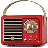 PRUNUS J-999 Retro Bluetooth Speaker,Vintage Decor,Mini Wireless Bluetooth Speaker,Cute Old Fashion Style Support USB/TF Card/AUX for Kitchen Desk Bedroom Office Party Outdoor（Exclusive Red）
