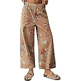 loveimgs Women Mid Rise Cropped Wide Leg Jeans Baggy Floral Ankle Pants Denim Capris Flare Print Boho Palazzo Jeans Boyfriend