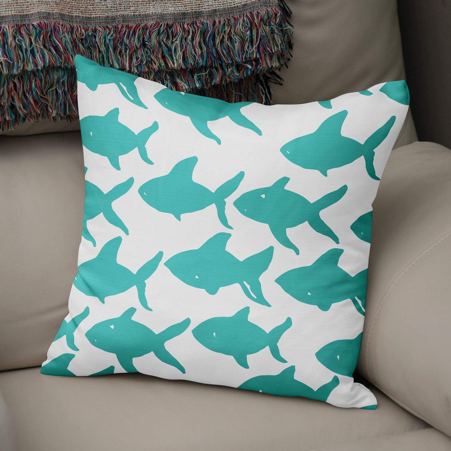 Bonamaison Decorative Cushion Cover Turquoise & White, Throw Pillow Covers, Home Decorative Pillowcases for Livingroom, Sofa, Bedroom, Size: 43X43 Cm - Designed and Manufactured in Turkey