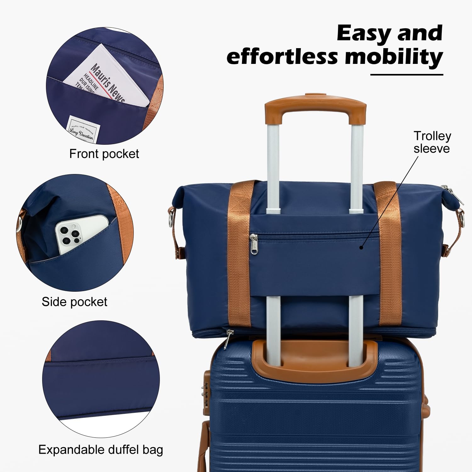 LONG VACATION Luggage Set Lightweight Carry on Suitcase ABS Hardshell Luggage TSA Lock Spinner Wheels(6 piece set, NAVY)