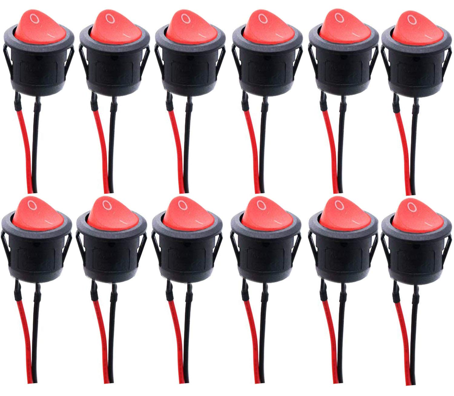 RUNCCI-YUN /12Pcs AC 6A/250V 10A/125V SPST 2 Pins 2 Position On/Off Car Boat Round Black Rocker Switch Toggle with Pre-soldered Wires for Car Truck Motorcycle Boat Marine