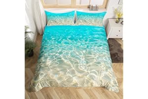 Beach Themed Bedding Set Hawaiian Ocean Comforter Cover for Kids Women Men Adults Teal Sea Printed Duvet Cover Breathable Sum