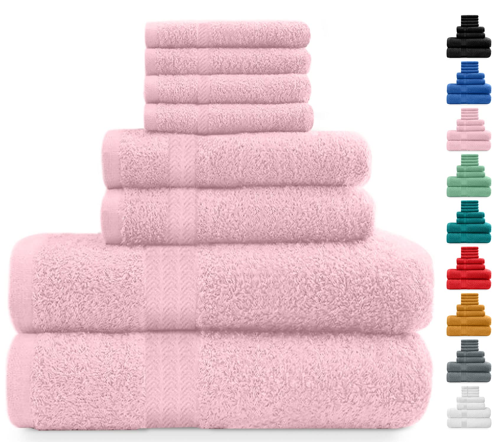 Midland Bedding 8 Piece Bale Towel Set, Cotton Towels Set - 4 Wash Cloths/Face Towels, 2 Bath Towels and 2 Hand Towels for Bathroom. 400 GSM Thread Count (Blush)