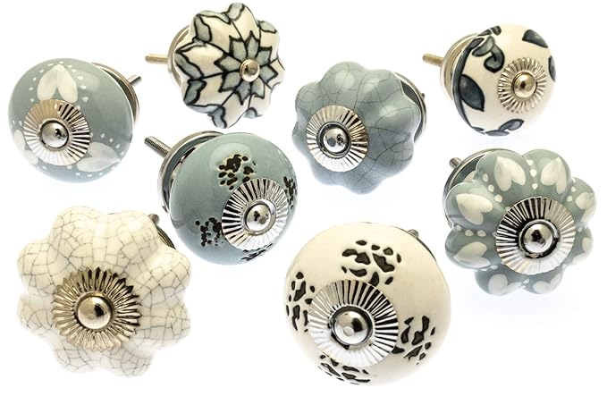Türknauf-Set of Grey & Weiß Skandi-Keramik X Pack 8 (mg-700) – 'Mango Baum' TM eingetragenes Produkt