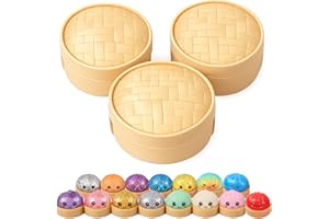 Dumpling Squishy, Dumpling Squishy Mystery Box, 3 PCS Surprise Fidget Toy Set with Bamboo Steamer, Soft Squeeze Bun Kawaii De