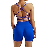 RXRXCOCO Seamless Workout Sets for Women 2 Piece Strappy Sports Bras Scrunch Butt Booty Shorts Matching Yoga Tracksuits