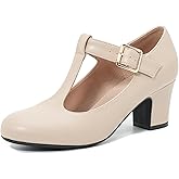 Women's Mary Jane Pumps T-Strap Block Chunky High Heels Ankle Strap Buckle Comfortable Wedding Dress Evening Party Shoes