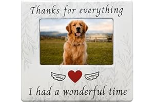 BANBERRY DESIGNS Pet Memorial Picture Frame - Thanks for Everything I had a Wonderful Time Ceramic Photo Plaque - 4" X 6" Photo - Dog Cat Loss Sympathy Gifts - Loss of Pet Gift