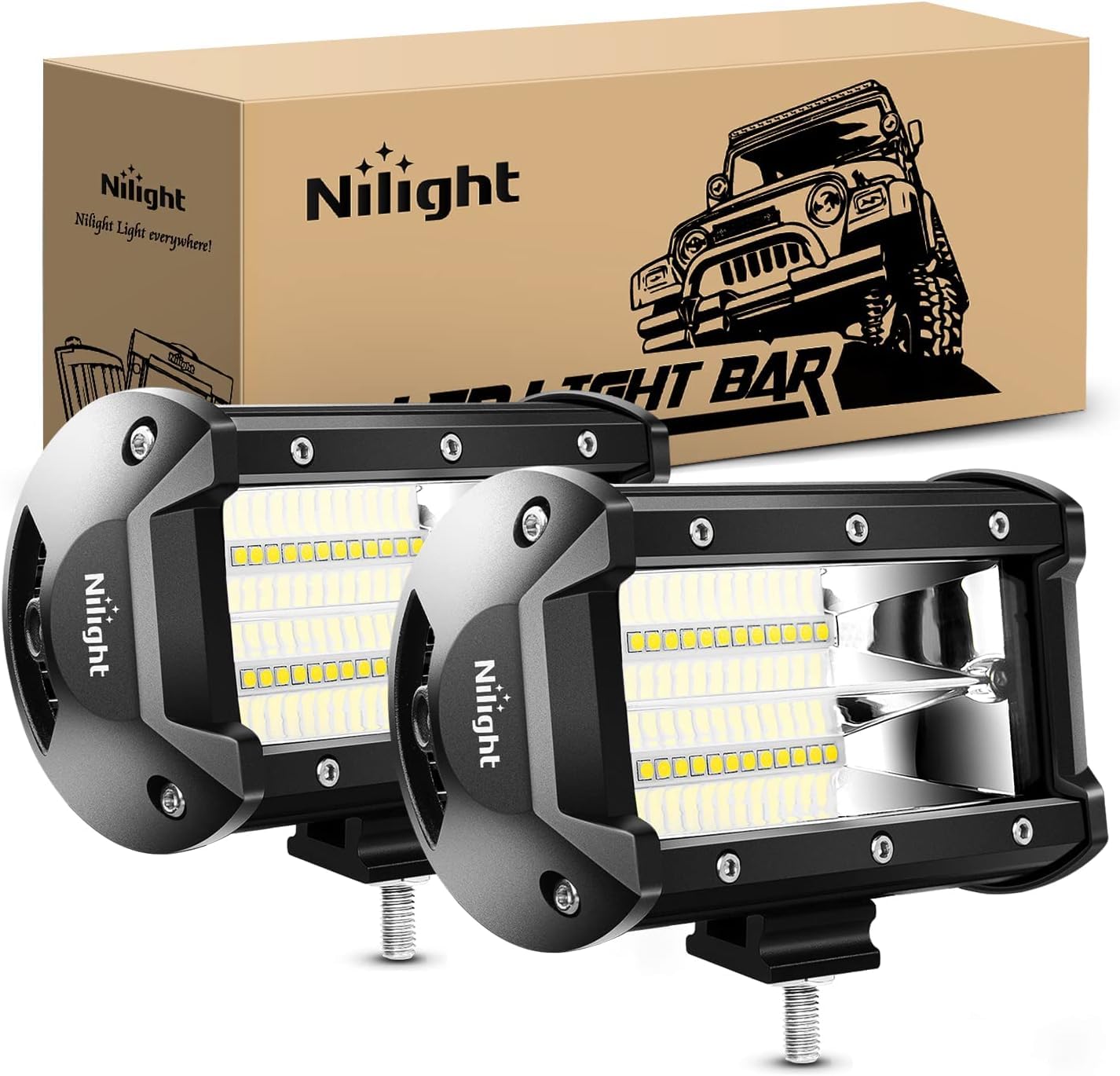 Nilight 18001F-B 2PCS 5Inch 72W Double Row Flood