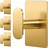 pickpiff Adhesive Towel Hooks for Bathroom: 20LB Extra Strong Wall Hanger for Shower Kitchen RV Dorm Apartment, Gold 4 Pack