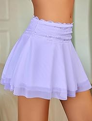Avidlove Women's Pleated Mini Skirt Lace Mesh