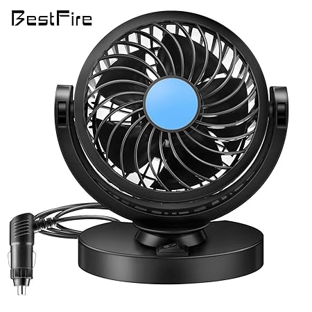 Auto Kfz Lüfter, BestFire Auto Ventilator, Gebläse Klimaanlage Fan, vertikal und horizontal einstellbar Ventilator, 12V