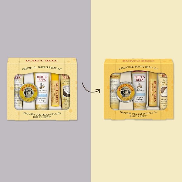 BURT’S BEES GIFTS IDEAS – ESSENTIAL EVERYDAY BEAUTY SET, 5 TRAVEL SIZE PRODUCTS – DEEP CLEANSING CREAM, HAND SALVE, BODY LOTION, FOOT CREAM AND LIP BALM