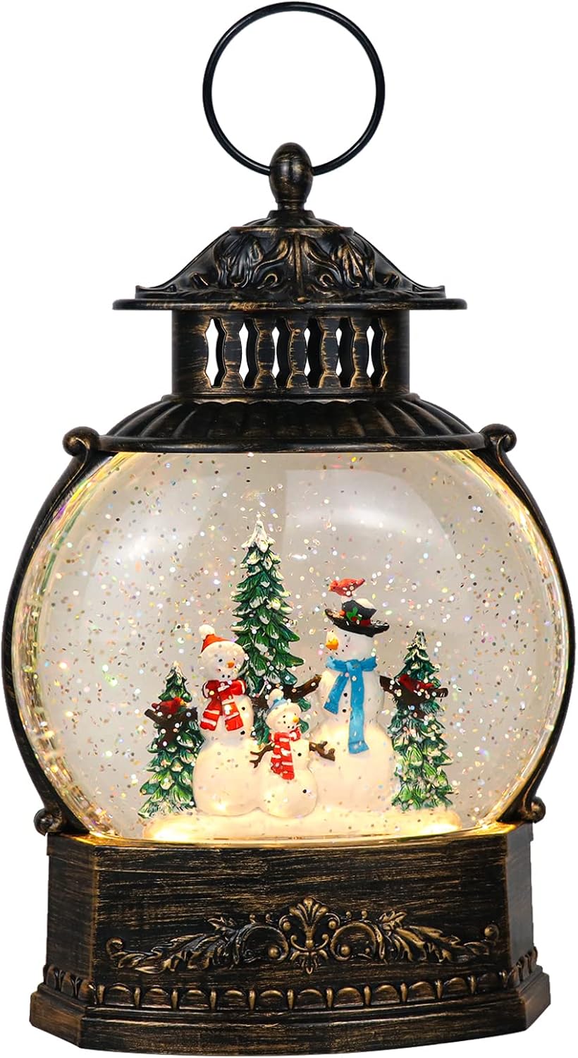 Snow Globes - DRomance Christmas Singing Snow Globe Lantern Battery Operated USB Powered Lighted Water Glitters Music Snow Globe Holiday Decoration for Women Children(Snowman, 6 x 3.2 x 11 Inches)