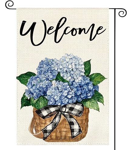 CROWNED BEAUTY Frühlingshausflagge Mit Hortensien-Motiv – 71.1x101.6 Cm, Doppelseitig, Aus Polyester – Für Garten, Terrasse & Veranda