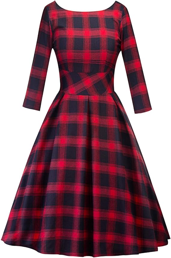 Amazon Co Jp チェック柄 ワンピース レディース Foreted レトロワンピース 長袖 フレアワンピース ロカビリー Aライン 膝丈 タイト 50年代 お呼ばれ スイングワンピース レディース パーティードレス シンプル お呼ばれ 二次会 通勤 デート 服 ファッション小物