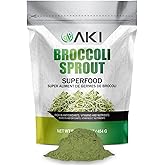 AKI Broccoli Sprout Powder - Ideal in Vitamins & Sulforaphane - Superfood for Green Veggie Smoothie Beverage or Meal - Non GMO (16oz/454g)
