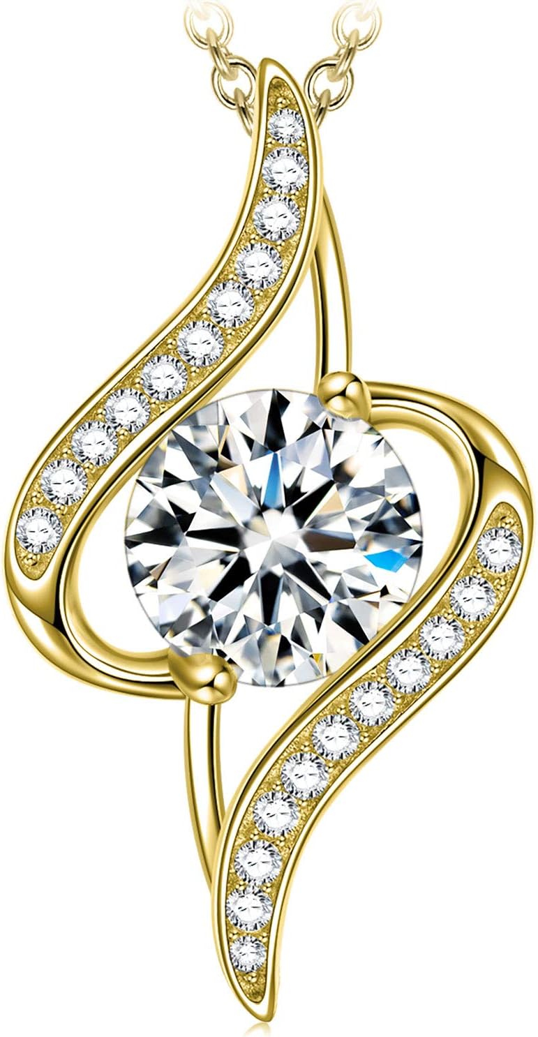 PRINCESS NINA valentines gifts for her necklace silver necklace gift box jewellery box for women crystal jewellery for women anniversary birthday gifts for girlfriend mum wife ladies mother Gold