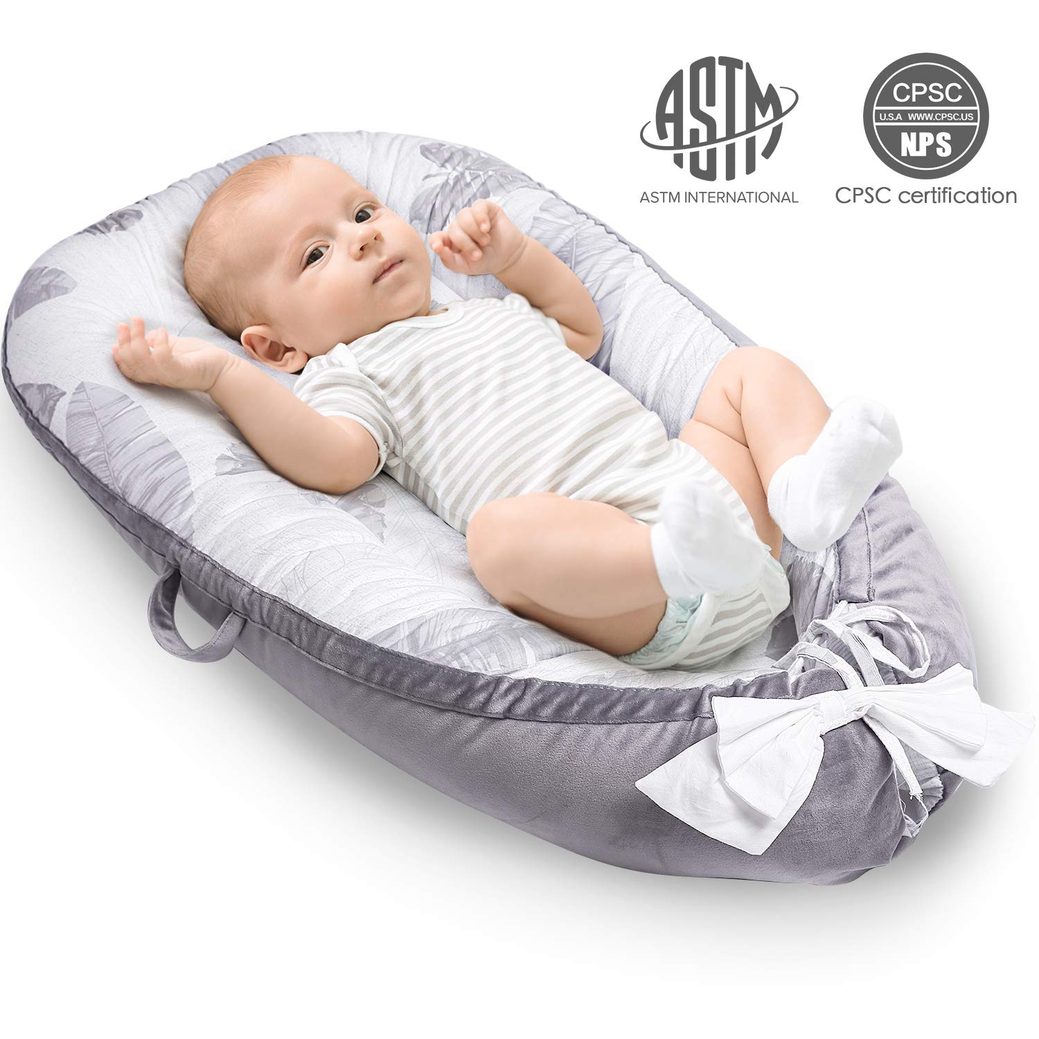 Baby Lounger, Baby Nest Portable Infant Bassinet 100% Cotton Breathable Co-Sleeping Baby Bed (Leaves): Baby